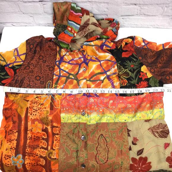 Chico’s Design Patchwork Boho Embroidered Floral Hooded Lined Shacket Sz 1 (M) - Picture 11 of 13